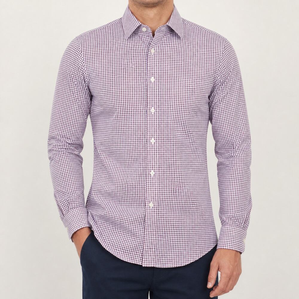 Charles Tyrwhitt Dress Shirt Mens 16 Slim Fit Checkered Long Sleeve Button Down